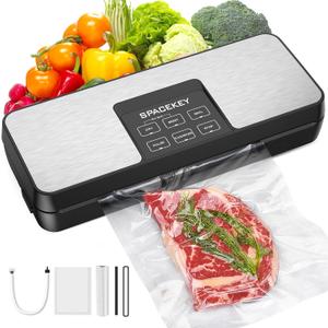 SPACEKEY Vacuum Sealer Machine, 85Kpa Food Vacuum Machine, Food Vacuum Sealer with Bag Roll Storage Space, Dry&Moist Modes, Pulse Function, Built in Cutter, Bag Roll included, Silver