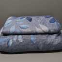 WONGS BEDDING Blue Quilt Set Queen Size,3 Pieces Navy Blue Floral Bedspread Coverlet Set,Soft Microfiber Lightweight Grayish Blue Gradient Floral Bedding Set Queen 96"x90"