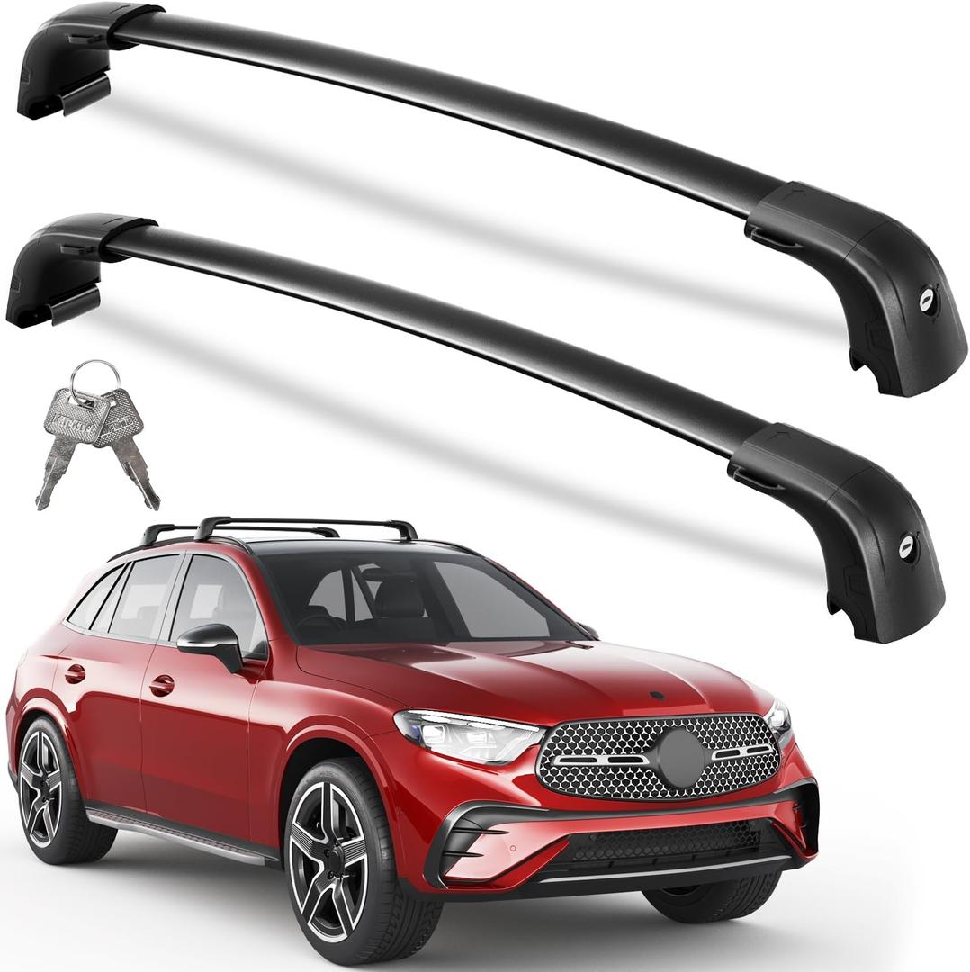Wonderdriver 300lbs Roof Rack Cross Bars Compatible with Mercedes Benz GLC 2023 2024 2025 2026, Heavy Duty Aluminum Lockable Roof Rails Crossbars Black Rooftop Cargo Carrier Luggage