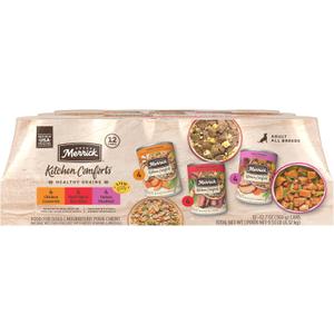 Merrick Kitchen Comforts Wet Dog Food Gravy, Variety Pack Real Meat and Brown Rice Dog Food with Grains - (Pack of 12) 9.5 lb. Cans, Best By Feb 2028