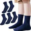Boys Girls Crew Socks Seamless Ankle Socks Kids Cotton Athletic Sock Youth School Uniform Sock 3/5 Pairs (Blue, L)