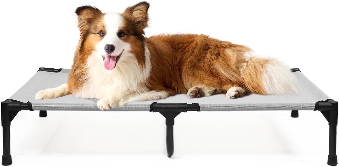 Elevated Dog Cots Beds for Large Dogs, Raised Outdoor Dog Bed with Frame, Lifted Pet Hammock Beds with Breathable Mesh, Non Slip, Easy to Clean, Grey (Large (42.0"L x 30.0"W x 8.0"Th))