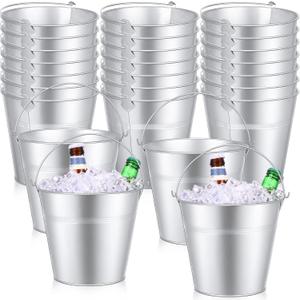24 Pcs Metal Wine Bucket Bulk Beer Bucket Ice Pails with Handle Champagne Soda Ice Bucket Party Beverage Chiller for Summer Picnic Buffet BBQ Home Bar Club(Silver,7.1 x 6.5 x 5.1")