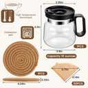 Mini Coffee Pot Mug 16oz with Lid, Borosilicate Glass Coffee Mug, Easy-Read Markers, Heat Pad & 50pcs Filters, Clear Glass Mug for Hot & Cold Drinks