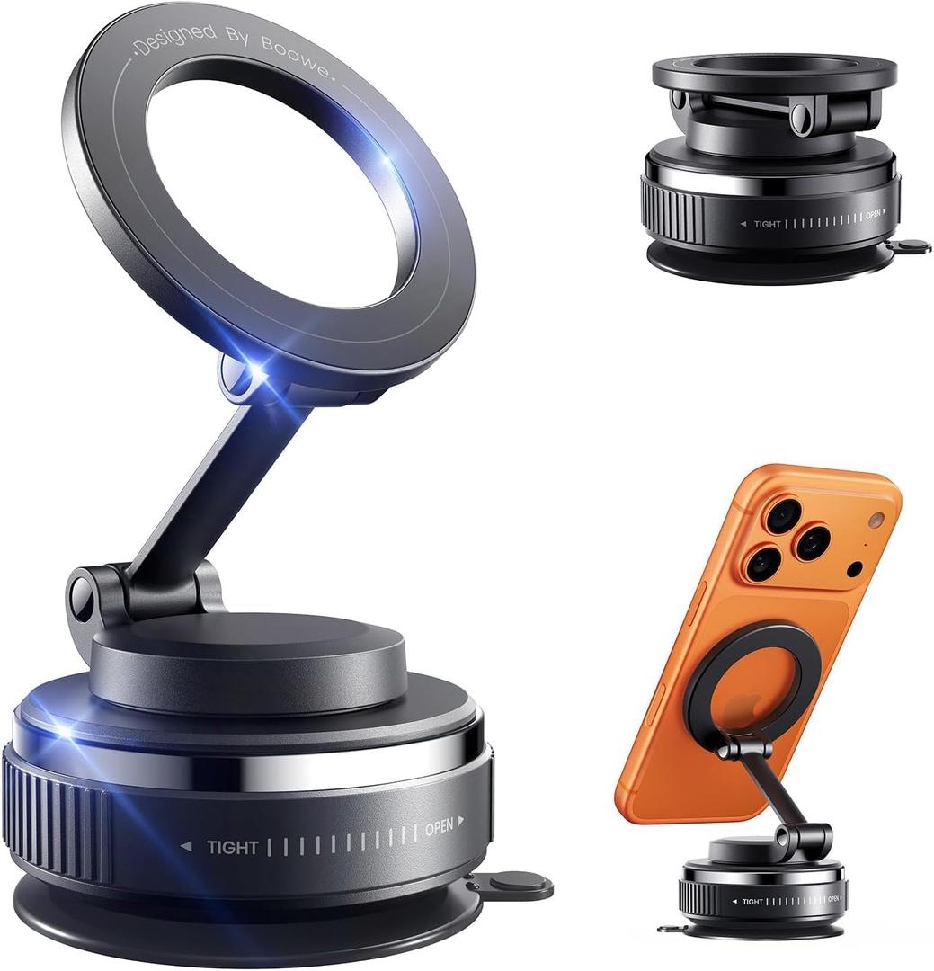 Magnetic Phone Holder for Car, Car Mount 360 Adjustable Vacuum Suction Cup, Phone Mount for Car Accessories/Windshield/Mirror/Kitchen/Gym for iPhone 17 Pro Max 16 15 14 13 (Black)