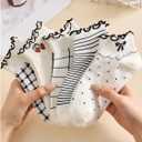 GORGLITTER Women's 5 Pairs Crew Socks Vintage Cute Patterned Casual Dress Ankle Socks (L)