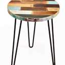 WELLAND Reclaimed Wood Side Table, Round Hairpin Leg End Table, 16" L x 16" W x 20.5" H, Night Stand, Recycled Boat Wood for Living Room, Bedroom, Home Office, Patio
