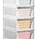 Mavivegue 4 Pack Stackable Closet Storage, Plastic Drawer Basket, Closet Organizers Storage Box for Cupboard, Bedroom, Kitchen, Bathroom, Office, White