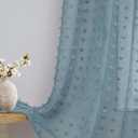 DANCURTON Sheer Blue Curtains 96 Inches Long for Living Room 2 Panels Back Tab Rod Pocket Pom Pom Tufted Boho Farmhouse Semi Sheer Window Curtain for Childrens Bedroom Nursery Dusty Stone Blue 52x96