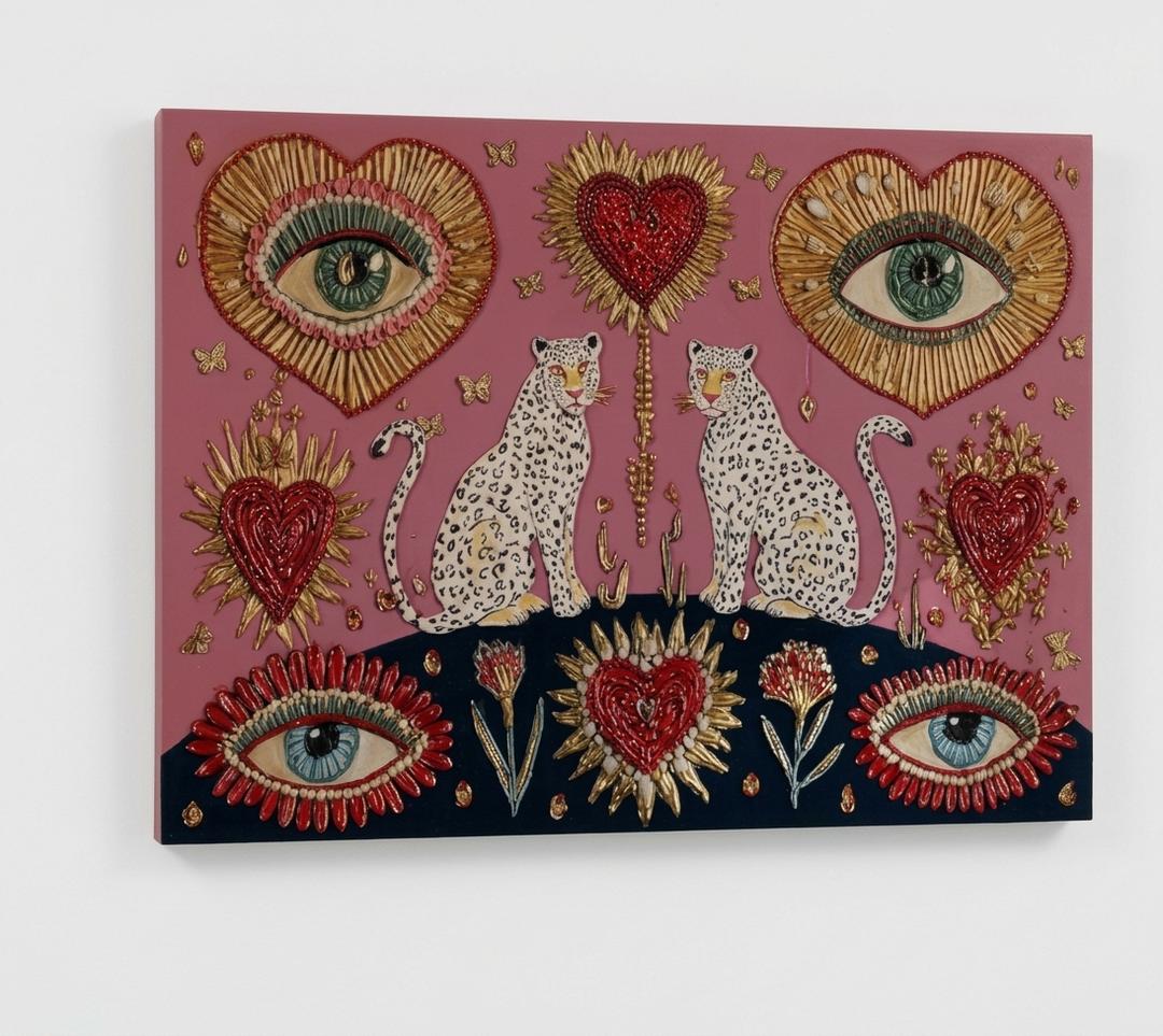 Gothic Leopard Wall Art Boho Witchy Psychedelic Eye Heart Canvas Prints Pink Cheetah Poster Mystical Jungle Animal Painting Picture Artwork for Bedroom Living Room Decoration