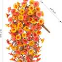 2 PCS Artificial Faux Fall Hanging Flowers Plants for Outdoor Decor,Fake Silk Morning Glory with Eucalyptus UV Resistant Mums for Wall Home Porch Patio Balcony Yard Indoor Decor (Fall Orange+Yellow)