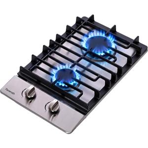 12 Inch Gas Cooktop, 2 Burners Built-in Stainless Steel Stove Top, Max 12000BTU Propane/Natural Gas Convertible Dual Fuel Cooktop for Apartments, Rvs, Outdoor