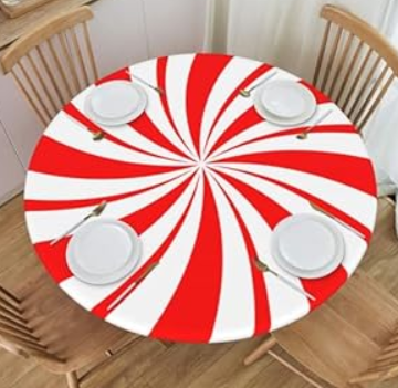 Blue and Red Mandala Round Elastic Tablecloth Edge Fitted Table Cover Fits Table 40"-44" Diameter (10)