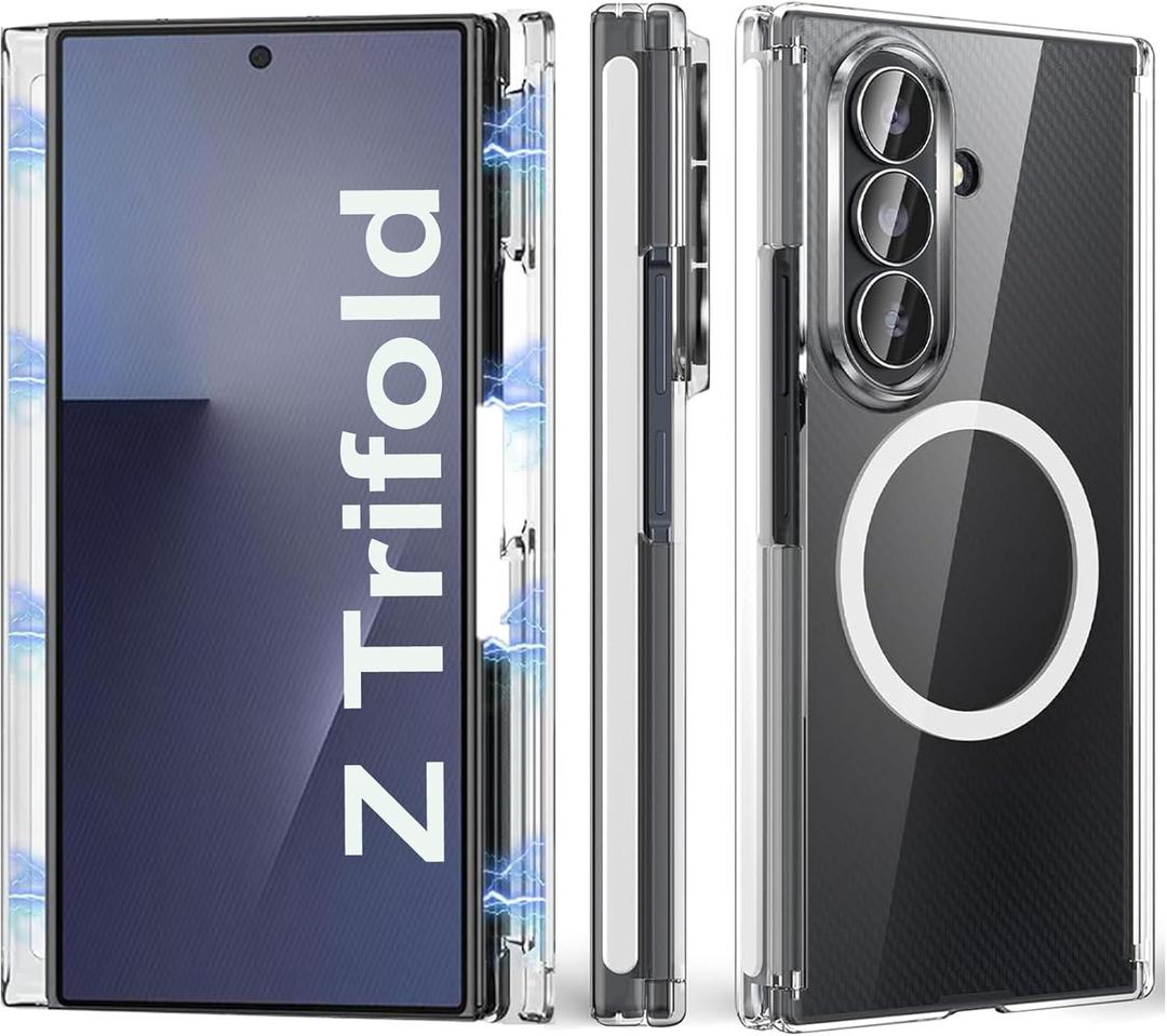 for Galaxy Z Trifold Case Compatible with MagSafe, Bulit-in Dual Hinge Protection & Strong Magnetic Ring, Crystal Anti-Yellowing Slim Thin Phone Cover for Samsung Galaxy Z Trifold (Clear)