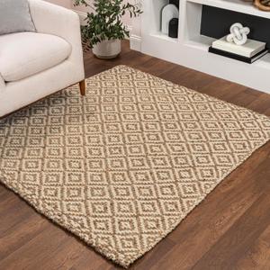 JONATHAN Y Hira Hand Woven Diamond Chunky Jute Natural 6x6 Square Indoor Area Rug, Bohemian, Transitional, Easy-Cleaning for Living Room, Bedroom, Kitchen, Pet Friendly, Non-Shedding (NFR100A-6SQ)