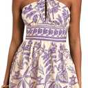 SOLY HUX Tropical Vacation Dress for Women Halter Tie Backless Sundress Sleeveless A Line Short Summer Dresses (Medium)