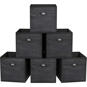 Homyfort Fabric Cube Storage Organizer Bins, 12x12 Inch Black Wood Grain Printing Storage Cubes, Closet Cloth Baskets Box For Shelves, Set of 6