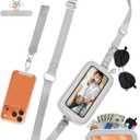 takyu Clip and Go Strap for Phone with Wallet Crossbody, 4-in-1 Hands-Free Phone Lanyard with Detachable Wallet Wristlet Strap, Convertible Crossbody Bags with ID Window for Women Travel, Grey