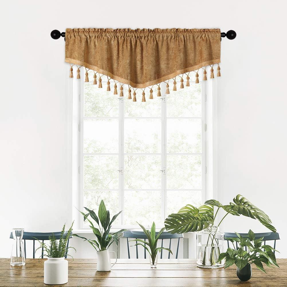 ELKCA Double-Sided Chenille Window Curtains Tier for Kitchen,52x18,Rod Pocket, Bronze Ascot Valance Curtain for Living Room,Pack of 1