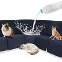 Waterproof Sectional Reclining Couch Covers L Shaped Recliner Sectional Sofa Cover 7 Piece Non Slip Washable Corner Recliner Slipcover Set for Pet Dog (5 Seater Cover, Navy Blue)