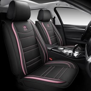 OUTOS Luxury Leather Auto Car Seat Covers 5 Seats Full Set Universal Fit(Bk-Pink)