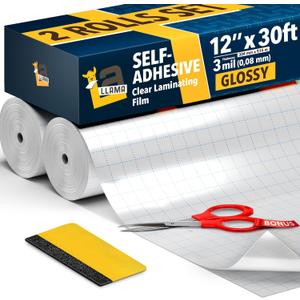 Self-Adhesive Clear Laminating Roll 12 x 30ft - 2 Pack Glossy Laminating Film 3 MIL Roll - Ideal for Crafting, Document, Stickers