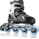 2PM SPORTS Torinx Black Boys Adjustable Inline Skates, Fun Beginner Roller Skates for Kids, Youth, Girls, Men and Women (Black, Large - Youth (4-7 US))