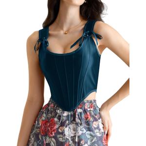 Scarlet Darkness Corset Tops for Women Renaissance Boned Overbust Bustier Corset Top (12, Dark Blue)