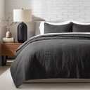 EVERGRACEHOME Cotton Sateen Quilt Set King Size, Pre-Washed Cotton Channel Stitch Coverlet Bedspread, 3 Pieces Lightweight Soft Bedding Sets for All Season, with 2 Pillow Shams, Washed Black (King/Cal King (108" X 96"))