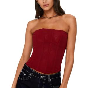 Mylleure Women Sheer Mesh Tube Top Back Zip Up Sleeveless Strapless Bandeau Crop Top Sexy See Through Going Out Streetwear