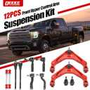 12PC Front End Suspension Kit for Chevy Silverado GMC Sierra 2500HD 3500HD,Suburban,Avalanche,XL Yukon,w/Control Arms,Ball Joints, Tie Rods, Sway Bar Links, Pitman & Idler Arms K620054（12PC）