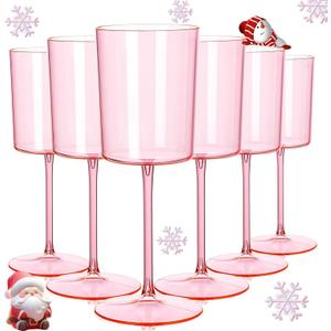 Ciaell 12 Pack Pink Plastic Wine Glasses - 10 Oz Disposable Wine Glasses with Stem for Parties & Weddings & Poolside & Outdoors & Camping