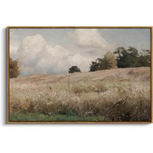InSimSea Framed Canvas Wall Art Vintage Decor, Farmhouse Scenery Vast Field Grassland Paintings, Large Prints, Nature Landscape Wall Decoration for Living Room Bedroom Bathroom, 24"x36"