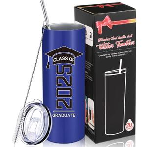 Patelai Class of 2025 Graduate Travel Mug for Her Him, Inspirational Graduation Gifts for College High School Student, 20 oz Insulated Water Tumbler with Straw Lid Brush(Dark Blue)