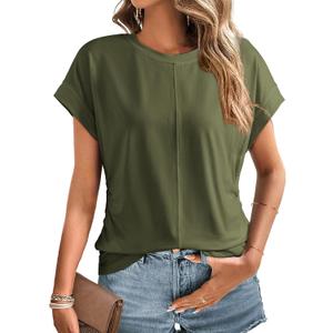 Dokotoo Spring Tops for Women 2025 Cap Sleeve Side Ruched Summer Tops for Women Trendy Women Clothing (S)