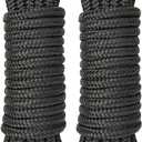 Boat Dock Lines 2 Pack 3/8" x 25' Double Braided Nylon Boat Ropes for Docking with 12" Loop, Marine Grade High Strength Boat Lines, Premium Marine Rope Mooring Lines, Easy Handling, Black