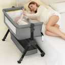 3 in 1 Baby Bassinet Bedside Sleeper, Bedside Crib for Baby, Adjustable Baby Bassinet with Wheels, Storage Basket, Mattress, Easy Assemble & Folding Portable Baby Cradle (Grey)