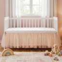 SmoothNovelty Pink Lace Crib Bed Skirts Double Layer Nursery Toddler Dust Ruffle Bedskirts 28''x 52'' Pink Tulle Lace Bedskirt for Boys Girls Nursery Toddler Bedskirt 14'' Drop Bed Skirt