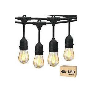 Svater 192 FT Outdoor String Lights 2W, Patio Light for Outside with 64 Antique S14 Plastic LED Bulbs, IP65 Waterproof Hanging Cafe Market Lighting, ETL-Listed Dimmable Warm White (48 FT x 4)