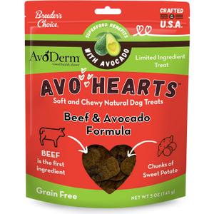 AvoDerm AvoHearts Beef and Avocado Formula Dog Treats, 5oz Bag (EXP 09/15/26)