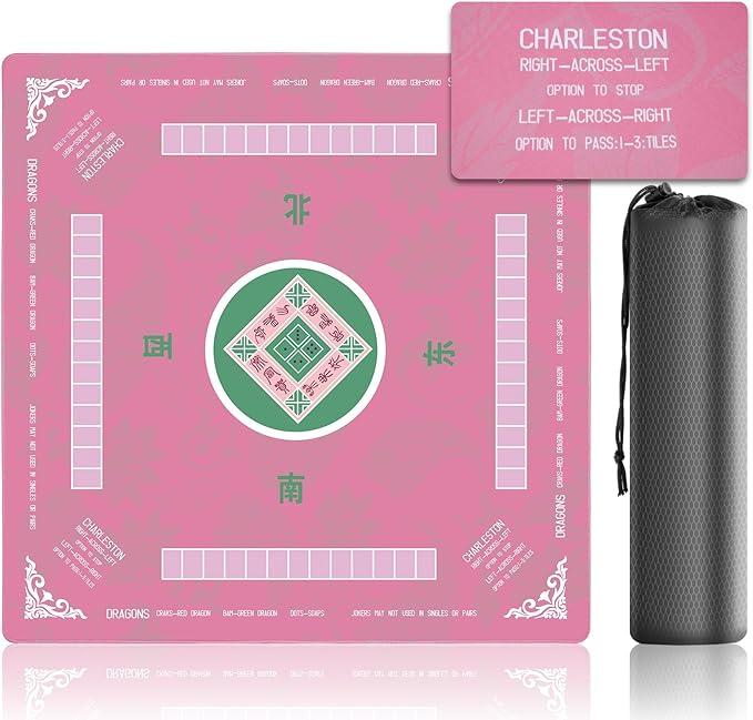 31.5 Inch Mahjong Mat for Table, 3MM Non-Slip & Noise Reduction Gaming Mat with Drawstring Bag, Perfect for Poker, Board Games, Card Games, Tile Games, and Dominoes (Pink)