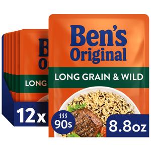 BEN'S ORIGINAL Ready Rice Long Grain and Wild Flavored Rice, Easy Dinner Side, 8.8 oz Pouch (Pack of 12) (EXP 07/14/26)