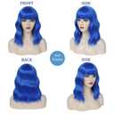 Beelu Blue Short Bob Wig with Bangs for Women Loose Wavy Bob Wigs Shoulder Length Synthetic Colorful Cosplay Wigs for Girl Halloween Costume Daily Use