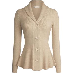 Belle Poque Women Vintage Cardigan Sweater Shawl Lapel Button Down Sweater Outwear Coat (X-Large, Camel)