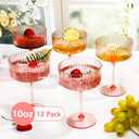 Jingmore 12 Pcs Ribbed Martini Glasses 10 oz Disposable Plastic Vintage Ribbed Coupe Glasses with Gold Rim Glitter Cocktail Unbreakable Dessert Parfait Glassware for Wedding Party Supplies (Pink)