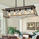 Farmhouse Chandeliers for Dining Room, Rustic Kitchen Island Light Fixture, 5-Light Linear Pendant Lighting Rectangular Chandelier, Metal Solid Ceiling Lights