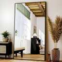 Easly Full Length Mirror with Stand - 38"x77" Full Body Mirror for Floor, Wall Hanging or Leaning - Aluminum Alloy Frame for Living Room, Bedroom, Cloakroom - Black