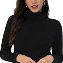 2025 Women's High Neck Long Sleeve Knitted Sweater, Fashionable Women's Long Sleeve Pullover Sweater (X-Large, Black)