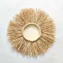 Boho Wall Mirror Decor - Raffia Straw Mirror Decor Round Handmade Wall Art for Children Room Decor Living Rooms Bedrooms Display Table Settings Home Kitchen 18in (Mirror)