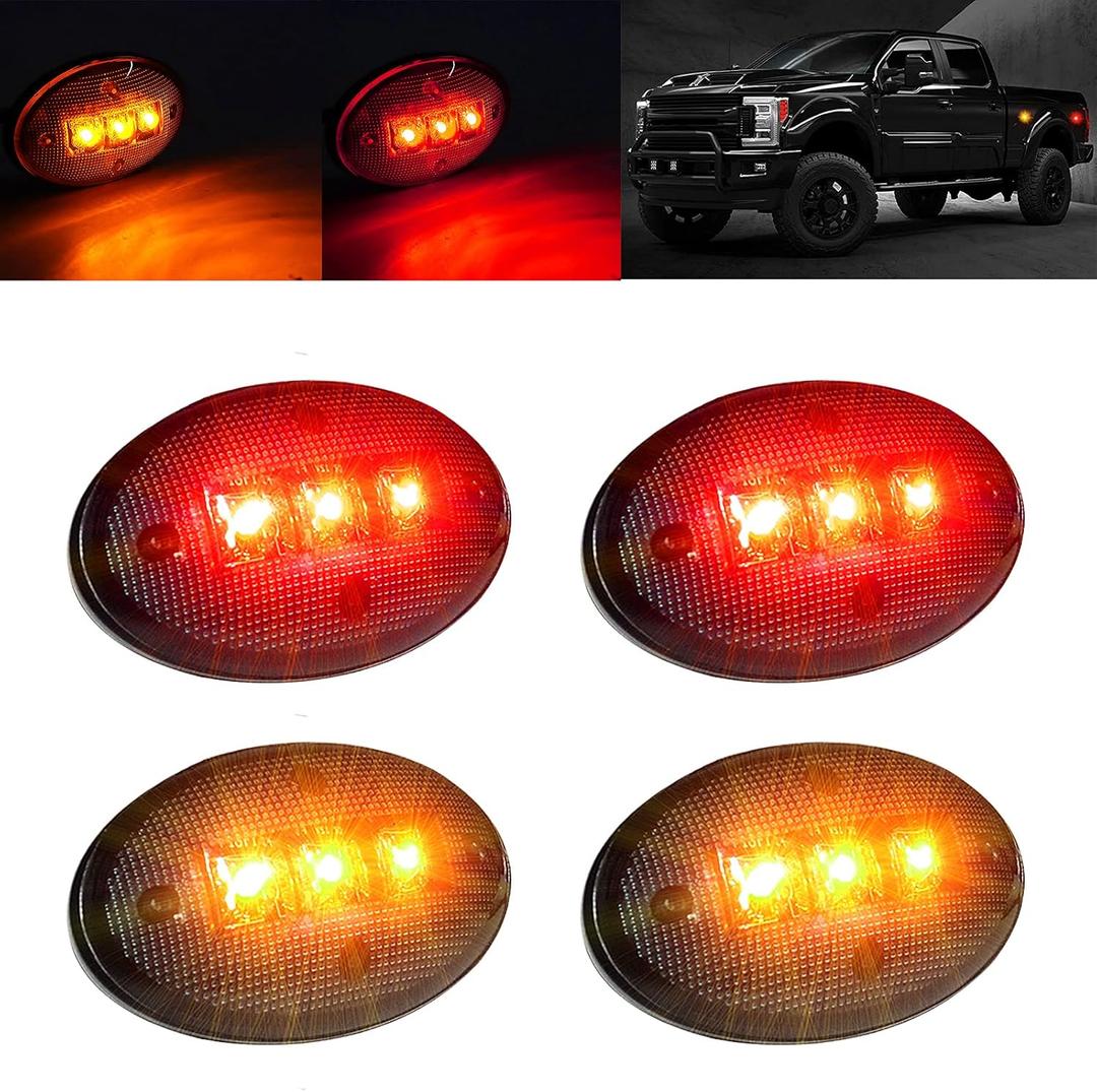 PSEQT Smoked Len Dually Bed Fender Side Marker LED Lights for F250 F350 F450 F550 (Smoked Lens with 2 Red Lights, and 2 Amber Lights)